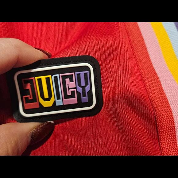 Juicy Couture Red Track Pants with Rainbow Stripes - Picture 3 of 9